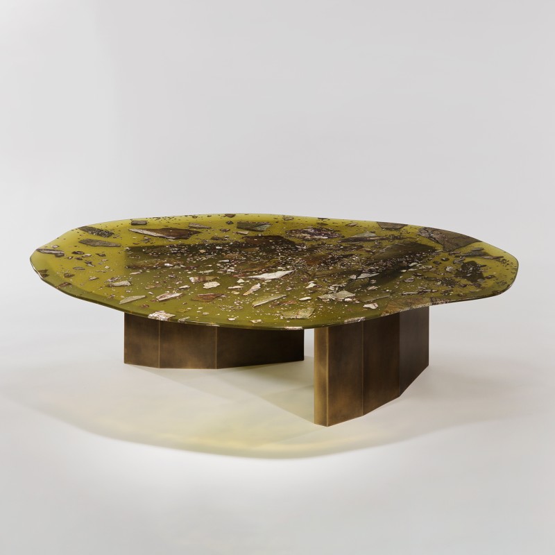 <a href=https://www.galeriegosserez.com/gosserez/artistes/t-sakhi.html> T SAKHI </a> - Reconciled Fragments - Table basse Green